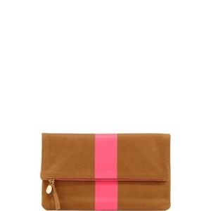 Clare V Brown Clutch with Pink Stripe